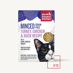 The Honest Kitchen Cat Minced Turkey, Chicken & Duck Recipe in Bone Broth Gravy