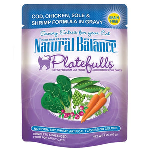Natural Balance Platefulls Cat Pouches Cod, Chicken, Sole and Shrimp Formula in Gravy