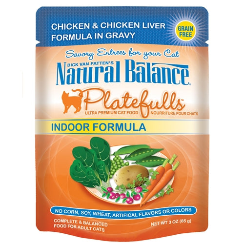 Natural Balance Platefulls Indoor Cat Pouches Chicken and Chicken Liver Formula in Gravy