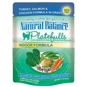 Natural Balance Platefulls Indoor Cat Pouches Turkey, Salmon and Chicken Formula in Gravy
