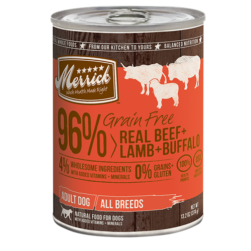 Merrick grain-free 96% Real Beef, Lamb and Buffalo Canned Dog Food