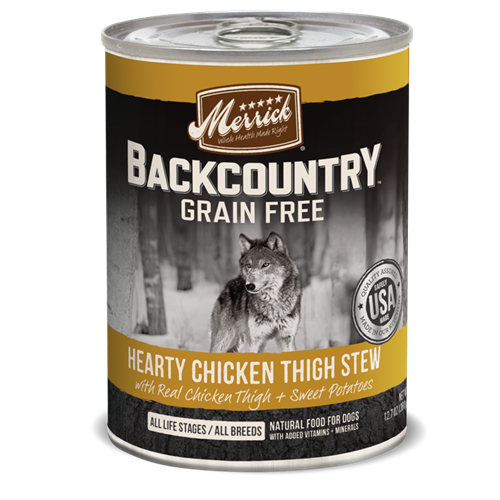 Merrick Grain Free Backcountry Hearty Chicken Thigh Stew Canned Dog Food