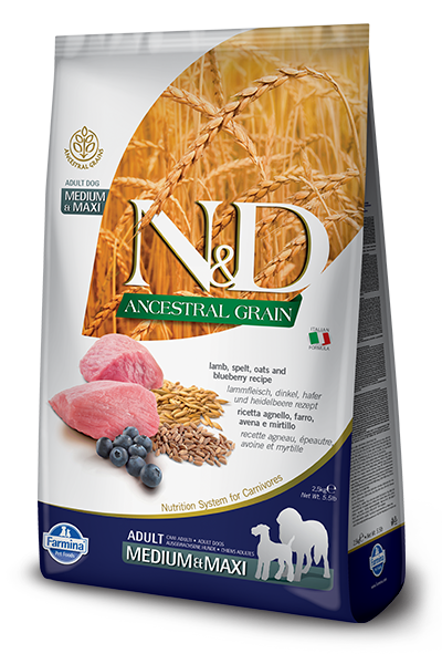 Farmina Natural & Delicious Ancestral Grain Lamb & Blueberry Adult Medium & Maxi Dog Food
