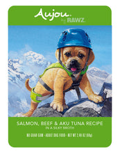 Load image into Gallery viewer, RAWZ Aujou Salmon, Beef &amp; Aku Tuna Dog Food 8 / 2.46 oz Pouches