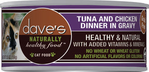 Dave’s Naturally Healthy Grain Free Cat Food Tuna & Chicken Dinner in Gravy