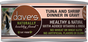 Dave’s Naturally Healthy Grain Free Can Cat Food Tuna & Shrimp Dinner In Gravy