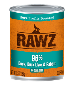 RAWZ 96% Duck, Duck Liver & Rabbit Single Canned Food for Dogs