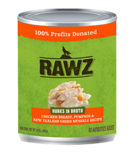 RAWZ Hunks in Broth Chicken Breast, Pumpkin & New Zealand Green Mussels Single Dog Can