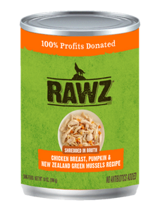 RAWZ Shredded in Broth Chicken Breast, Pumpkin & New Zealand Green Mussel Recipe for Dogs