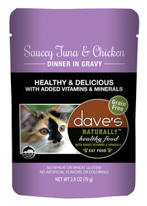 Dave’s Naturally Healthy Cat Food Pouch – Saucey Tuna & Chicken Dinner in Gravy