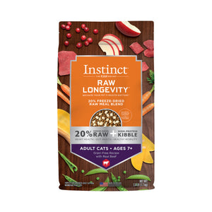 Instinct Longevity Adult Ages 7+ 20% Freeze-Dried Raw Meal Blend Beef Cat Food